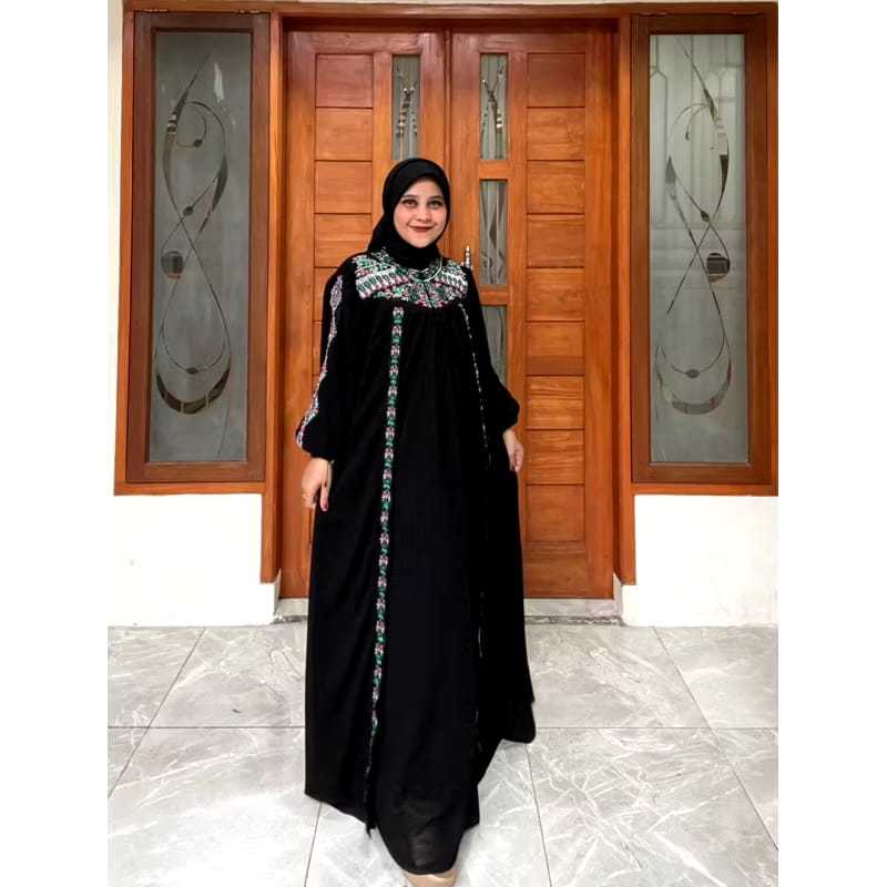 Rdnone Gamis Kondangan Wanita Syari Batari Maxy /Gamis Ceruty Babydoll Mix Bordir Full Puring Wanita