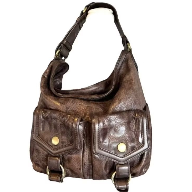 NM250 Tas Kulit Asli Preloved MJ Marc Jacobs Mushroom Signature Embossed Pockets Large Hobo Bucket  