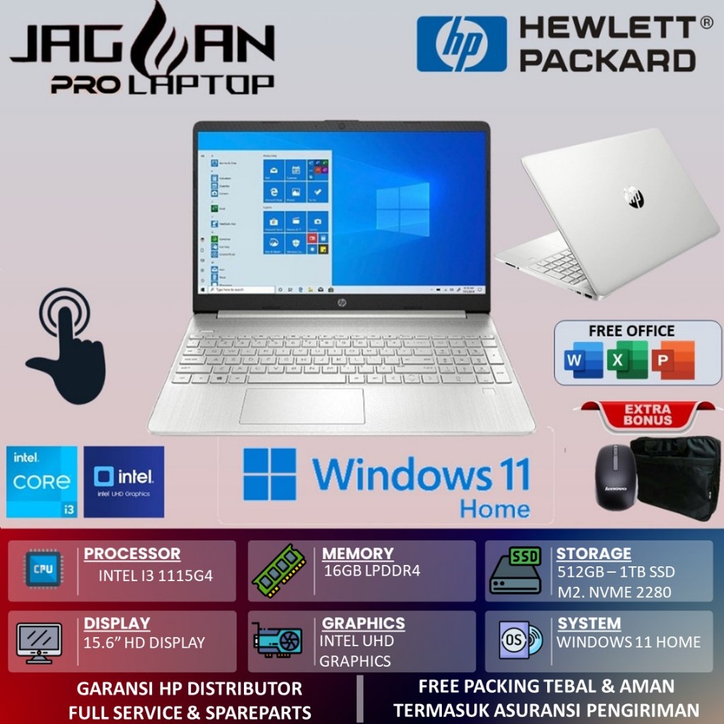 Laptop HP 15 Intel I3 1115G4  8GB 512GB 15.6 Touchscreen Win11home Silver