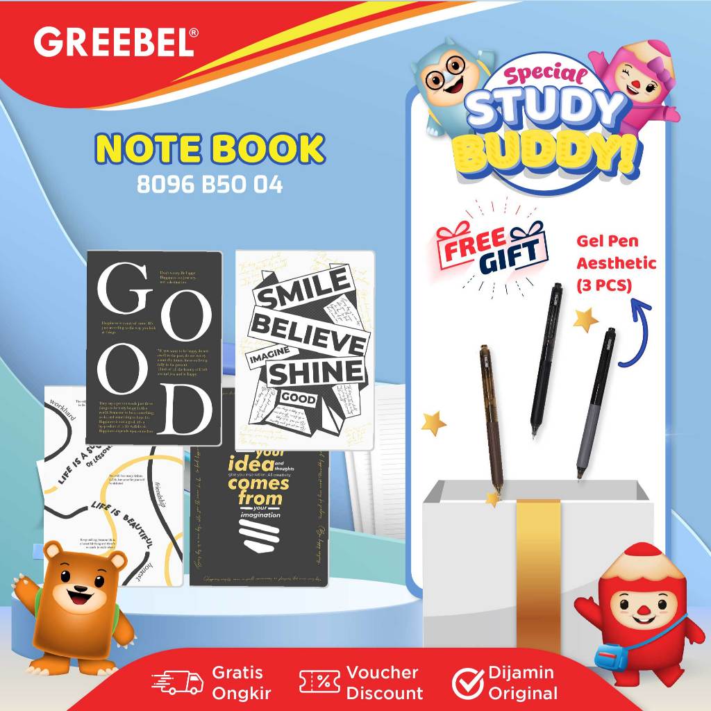 

GREEBEL Notebook Buku Diary Aesthetic / Notebook 8096 B50 04 / Buku Note Binder 96 Halaman / Buku Tulis Lucu Pastel