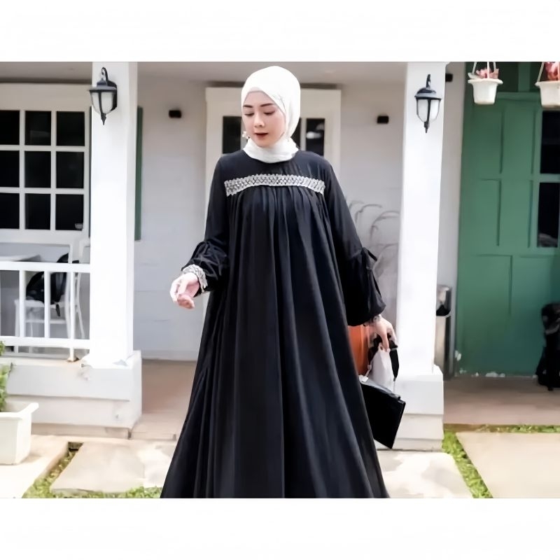 BESTPROMO Gamis terbaru 2025 crinkle airflow premium mix brokat gold mewah dress crinkle brokat LD