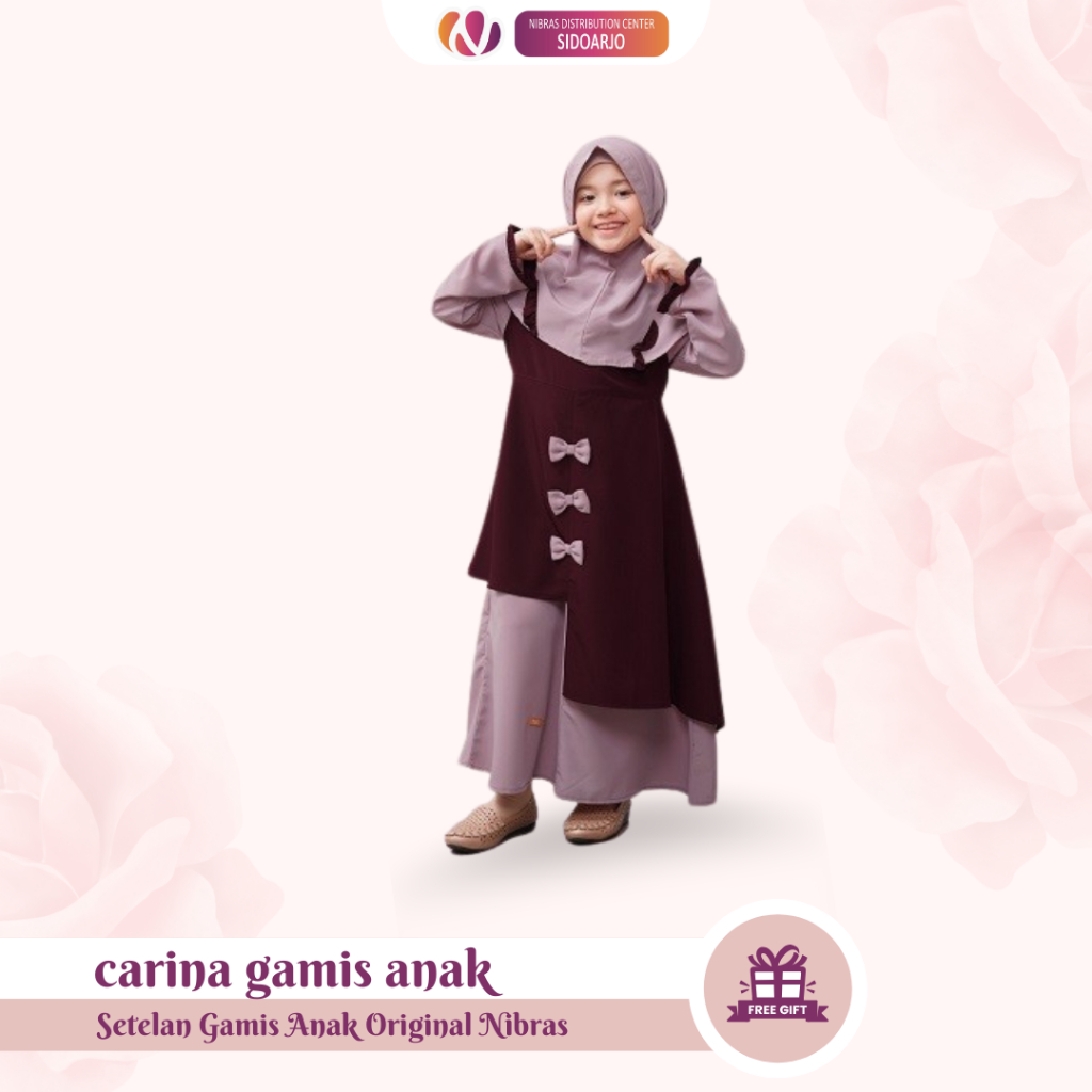 Nibras Gamis Carina Dress Anak Perempuan Panjang Satu Set Hijab New