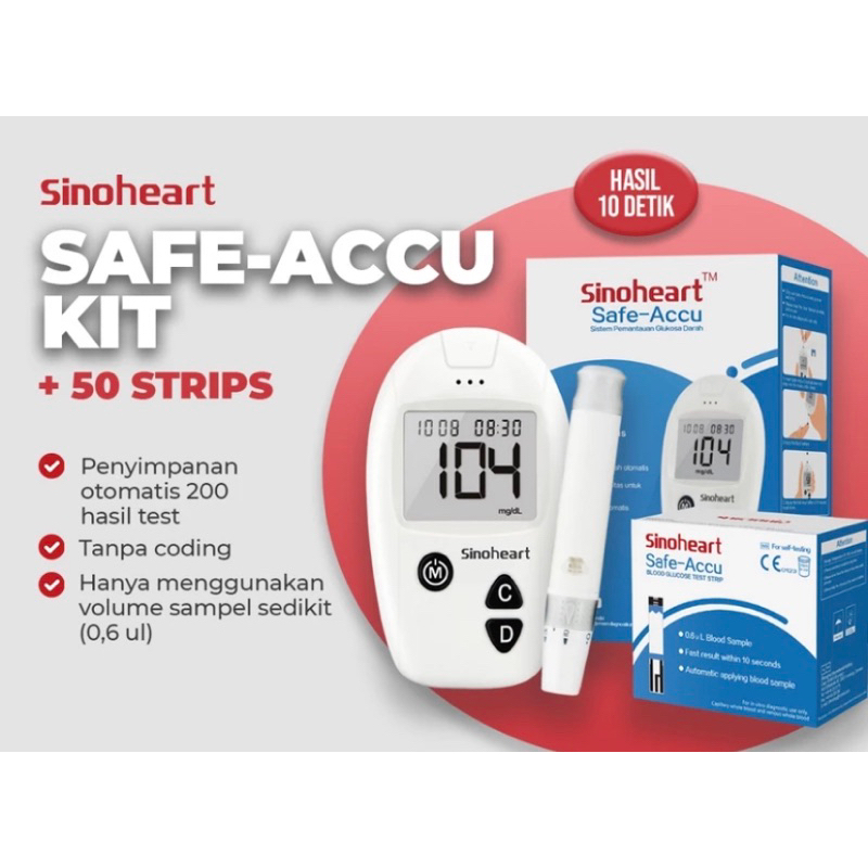 Sinocare safe accu alat tes gula darah portable instan alat cek gula 200 memori 50KIT
