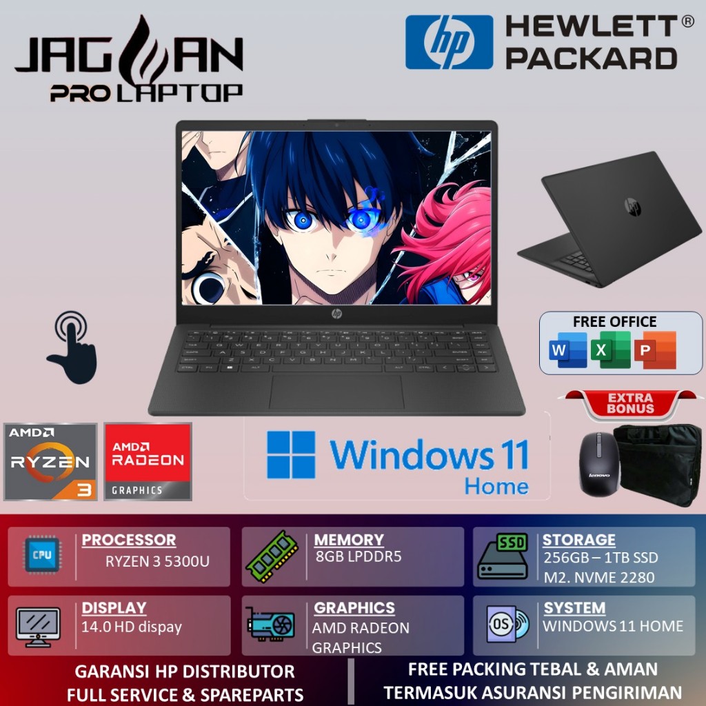 Laptop HP 14S AMD RYZEN 3 5300U 16GB 1TB SSD 14 Touchscreen WIN 11 HOME ORIGINAL