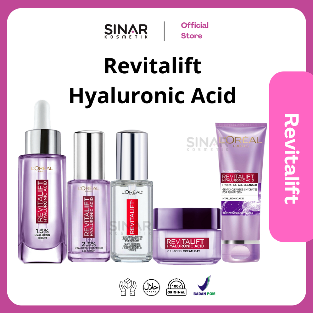 L'Oreal (Loreal)  Revitalift 1.5% Hyaluronic Acid - HA Serum - HA Cleanser - HA Day Cream - (2.5% HA