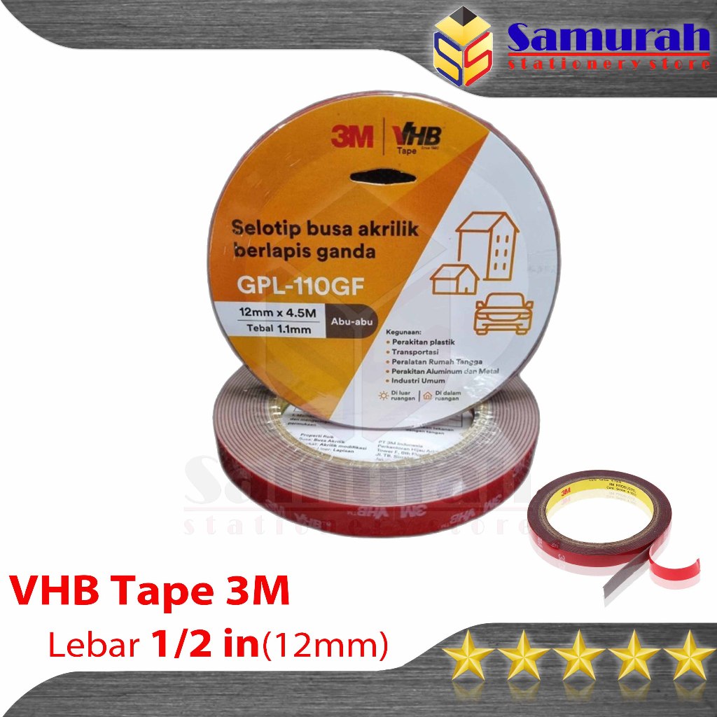 Double Tape 3M VHB Lebar 12 mm / Foam VHB Tape 3 M - 1/2 Inch Panjang 4,5 Meter Automotive & Buildin