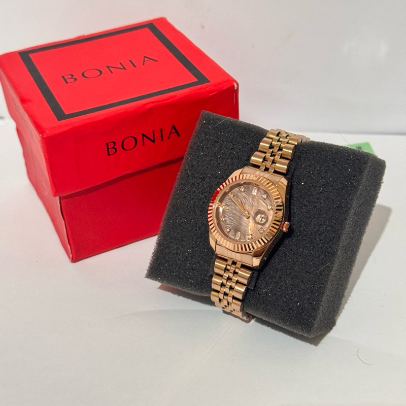 NEW B0nia Jam Tangan Wanita Perempuan Cantik Cakep Grade Ori Premium Rose Gold Rantai Bonia Coklat V