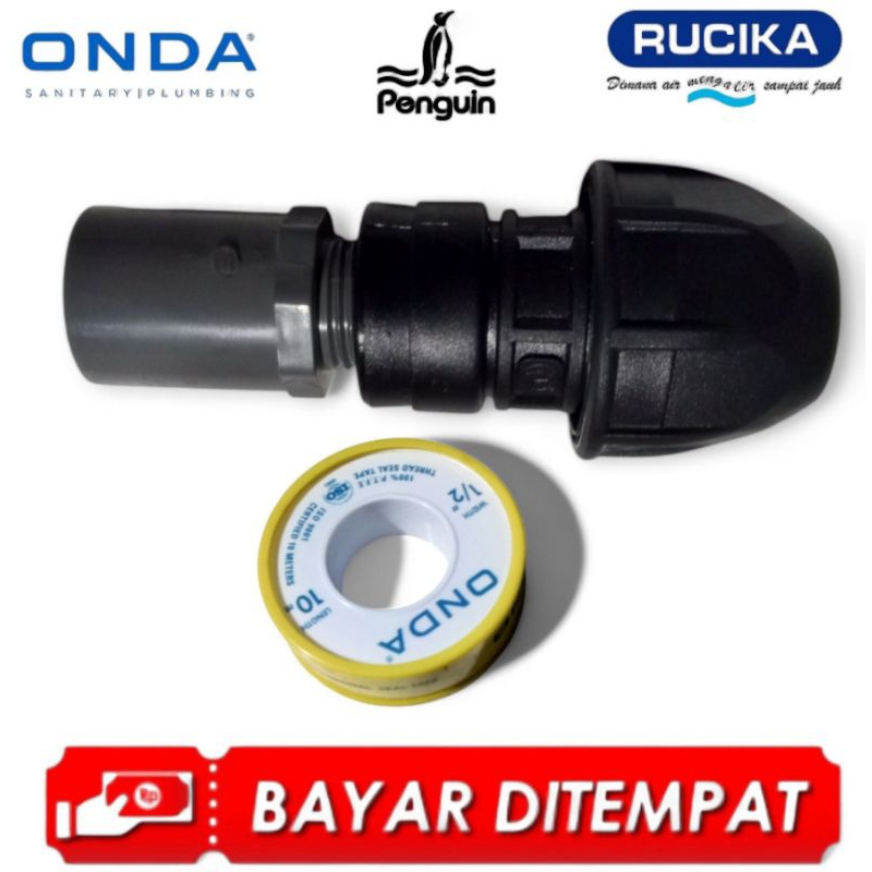 sambungan pipa HDPE ke pipa PVC ukuran 1/2" inch / SDL / FTA / seal tape/ paketan termurah di dunia