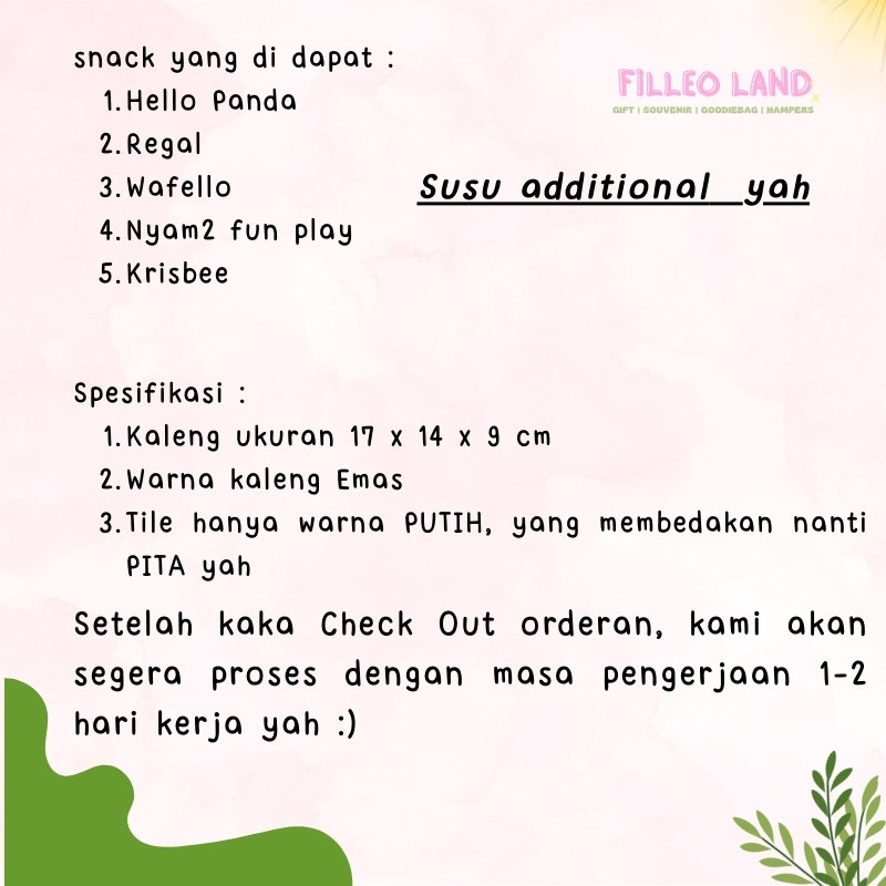 

RB Kaleng Kotak Hampers isi Snack Wadah Paket GoodieBag Box Ulang Tahun Custom