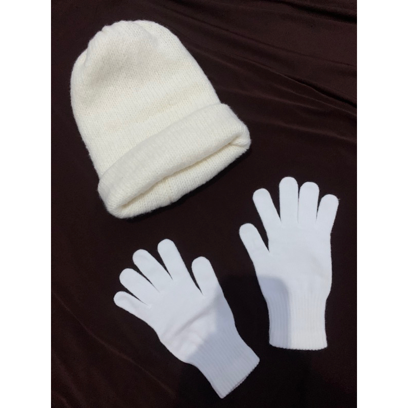 (bundling) kupluk/topi rajut gunung wanita dan sarung tangan wanita