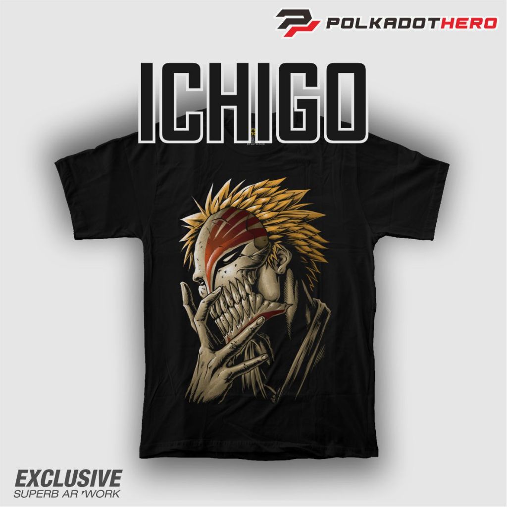 KAOS PRIA POLKADOT HERO ANIME BLEACH ICHIGO KUROSAKI | COTTON COMBED 24S