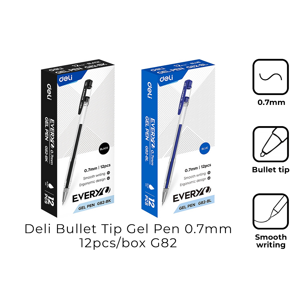 

PULPEN BALLPOINT GEL PENA CAIR DELI G82 TINTA HITAM BIRU 0.7 MM GEL PEN