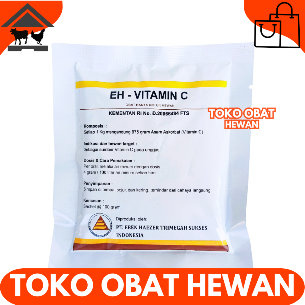 EH VITAMIN C 100 GRAM - Meningkatkan Daya Tahan Tubuh Ternak Unggas Ayam Babi Pedet Sapi Ikan Udang