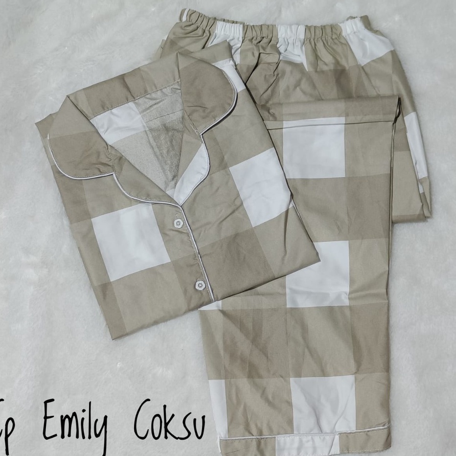BJ  Piyama CP Wanita Motif Kotak  Baju Tidur Lengan Pendek Katun Premium