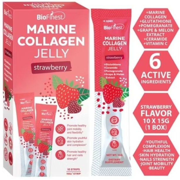 Biofinest Marine Collagen Jelly Supplement - Grape Pomegranate Vitamin C - Youthful - No Sugar Straw