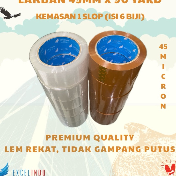 

1 SLOP6 BIJI GROSIR Lakban Bening Coklat 45mm x 9 YARD merk Excelindo PREMIUM QUALITY