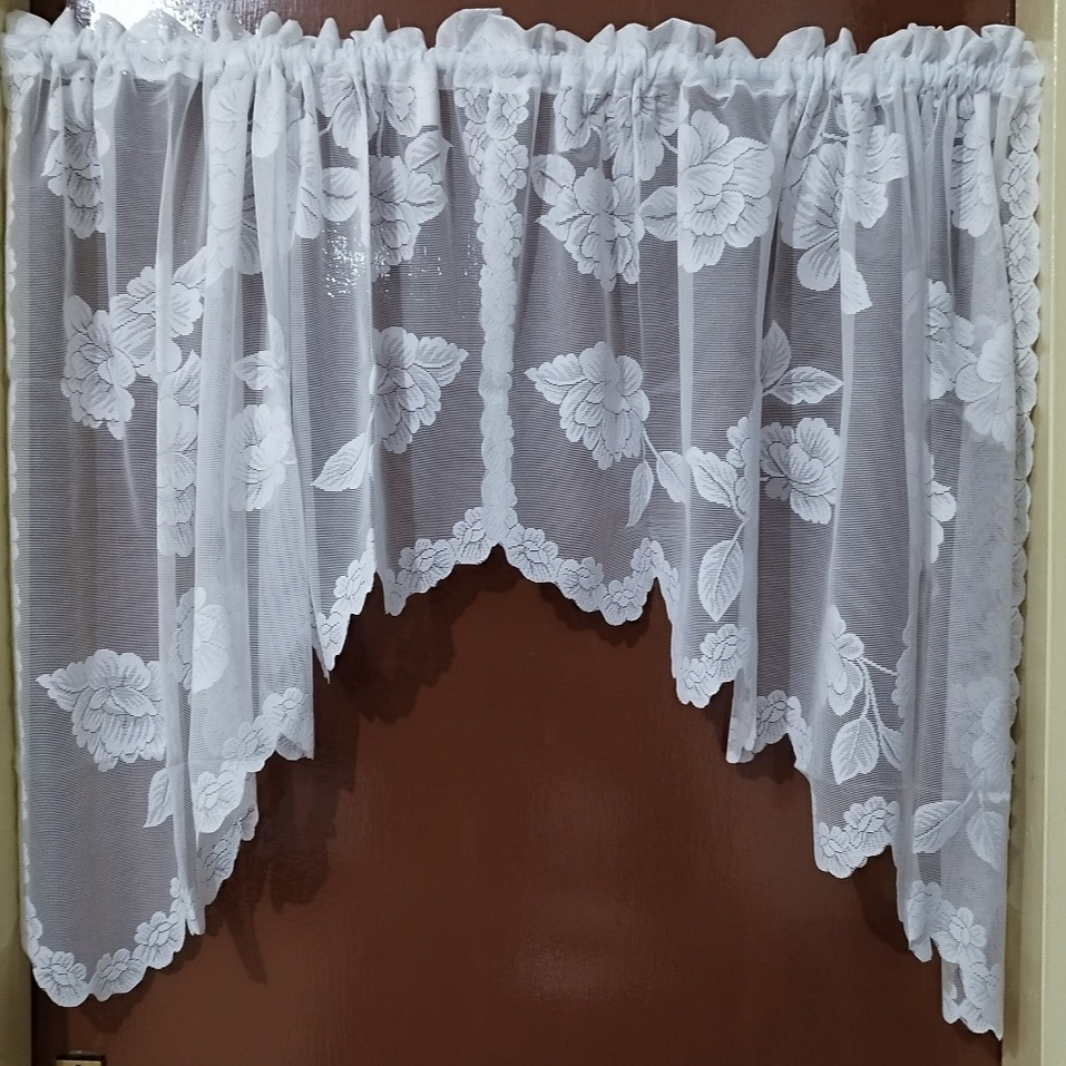 Kain vitrase swagset atasan jendela tirai transparan motif bunga klasik