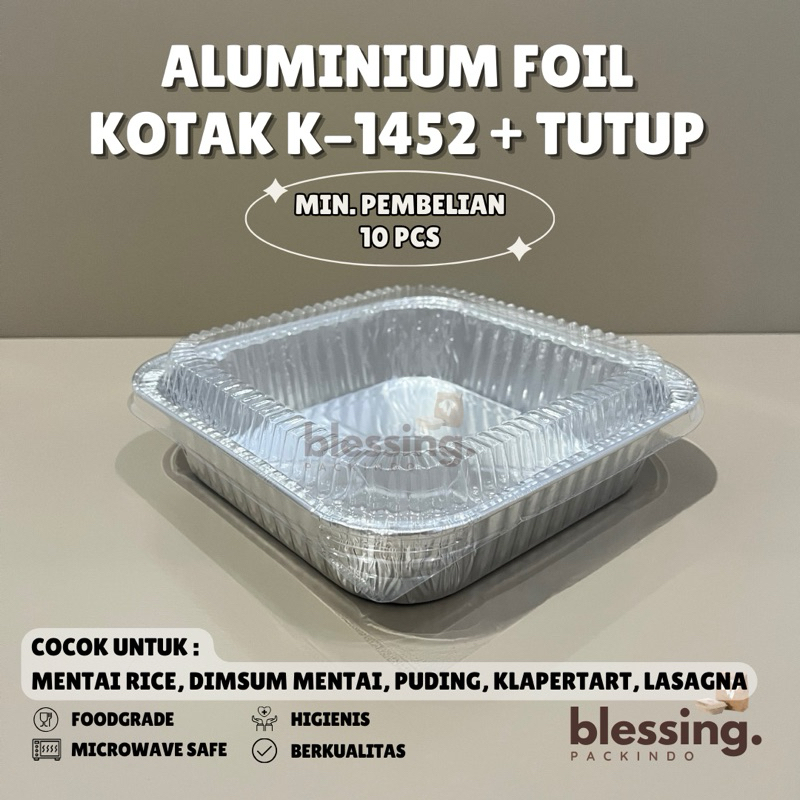 Aluminium Foil Kotak Besar + Tutup K-1452 Tempat Mentai Dimsum Mentai Rice Pasta Spagheti Brulee Las
