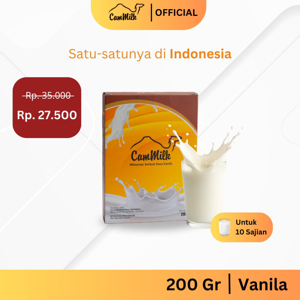 

CAMMILK Susu Unta Bubuk 200gr – Ekstrak Herbal | Anti Aging | Turunkan Gula Darah | Sehat & Halal | Rasa Vanilla