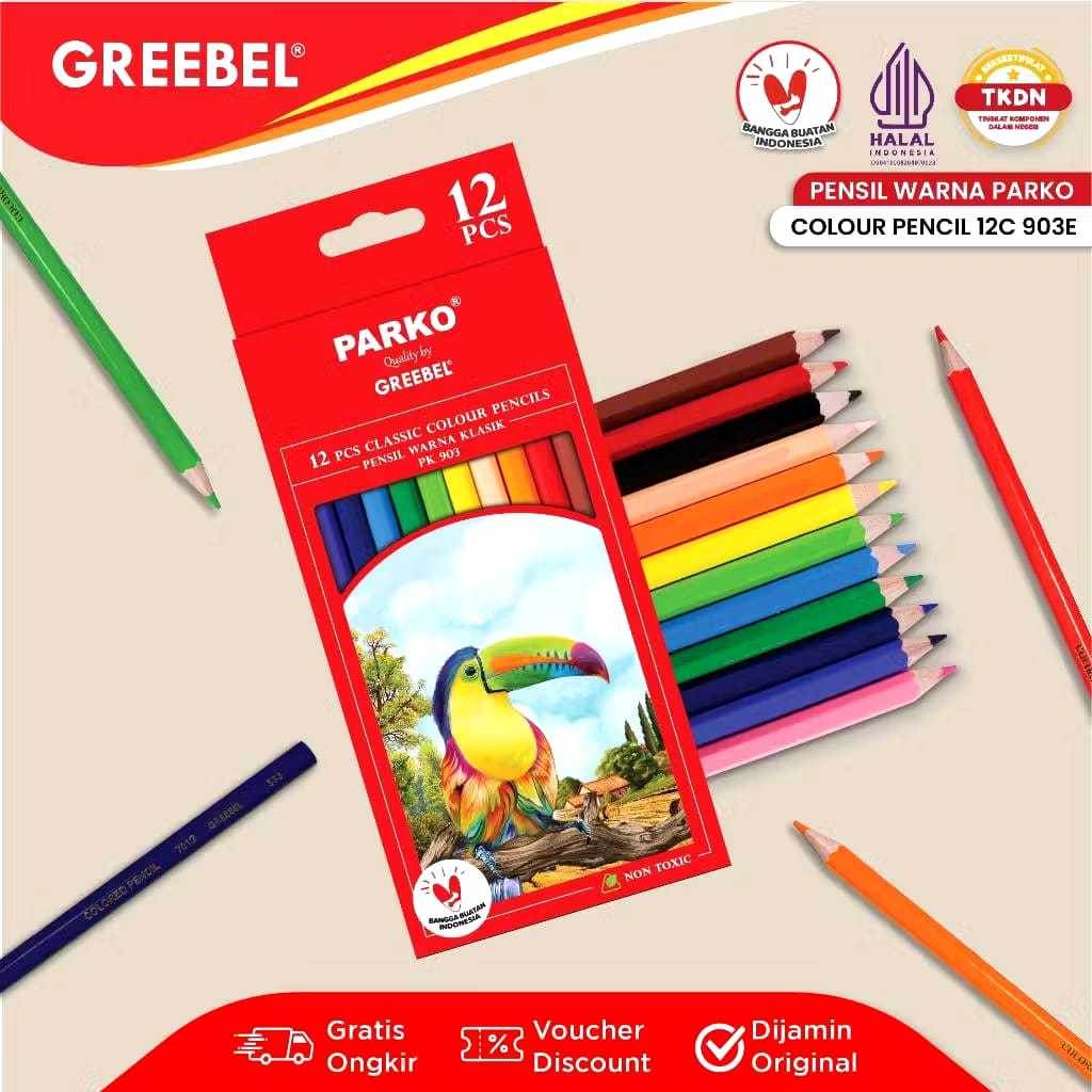 

PARKO Pensil Warna 12 Warna Panjang / Classic Color (12C 903E) / Colored Pencil / Warna Lebih Nyata / Pensil Warna