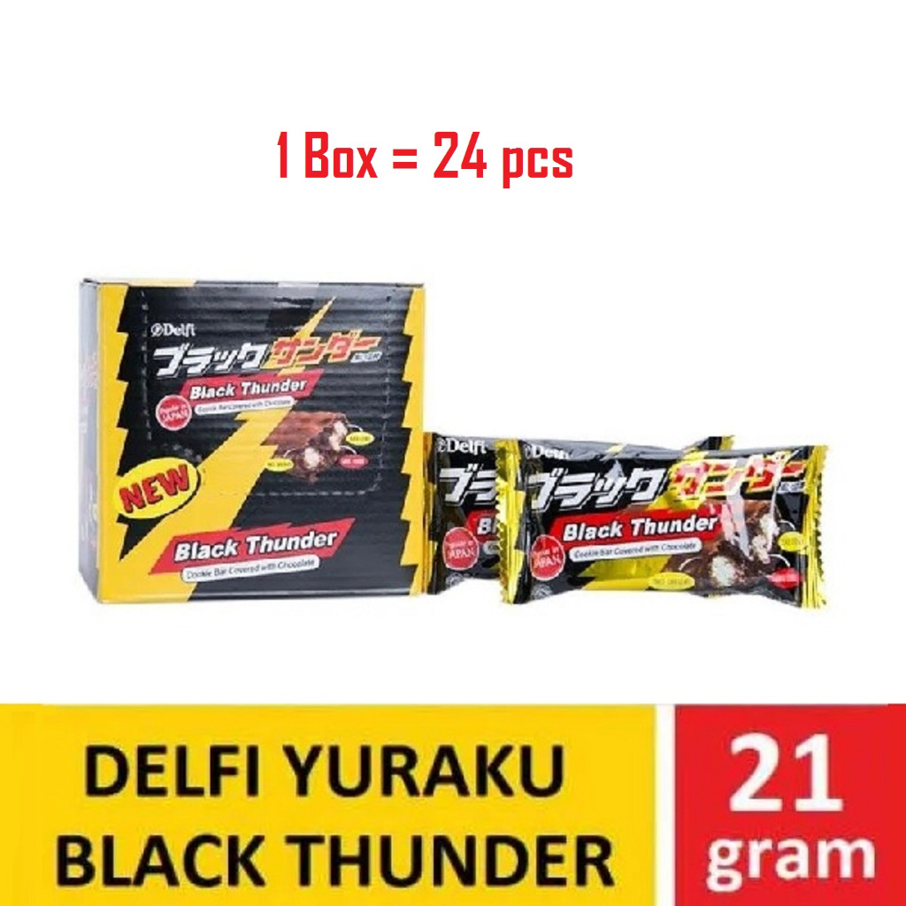 

DELFI YURAKU BLACK THUNDER BOX 24 pcs coklat Yuraku 12 pcs wafer yuraku 21 gram