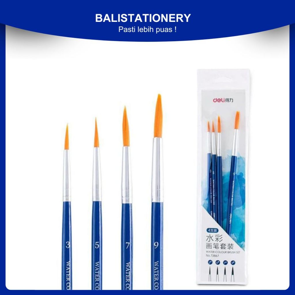 

Deli 73867 Kuas Set 4 – No. 3/5/7/9 – Bulu Halus Presisi – Warna Biru Metalik