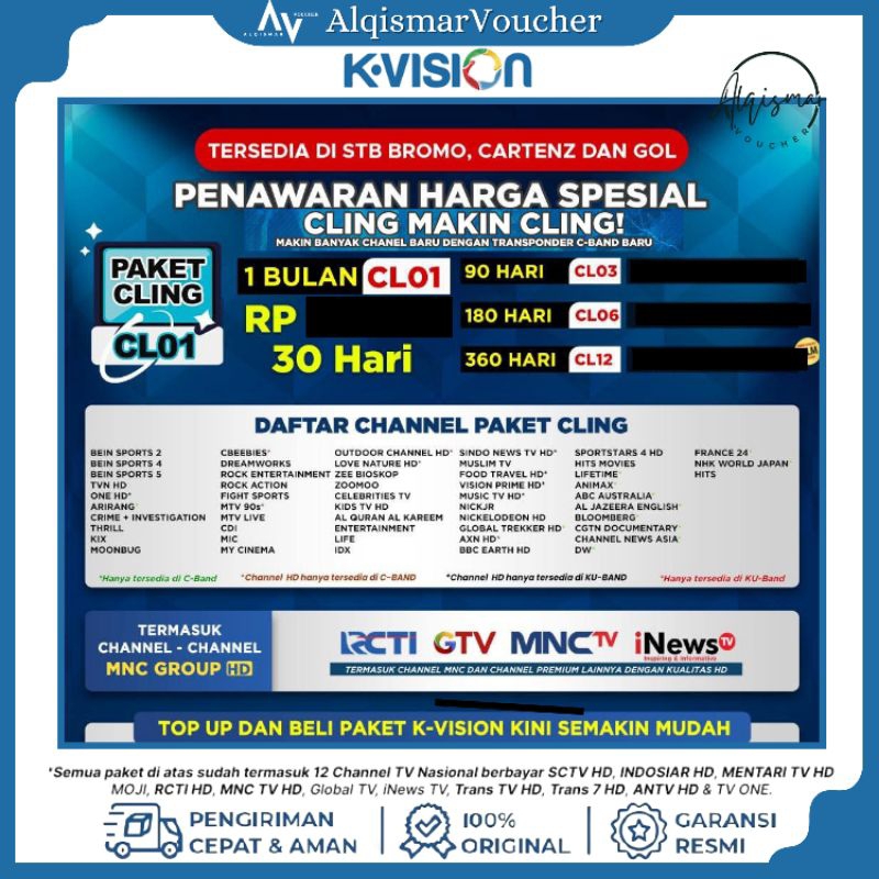 TV VOUCHER Paket CLING Recaiver K-VISION 1Tahun New
