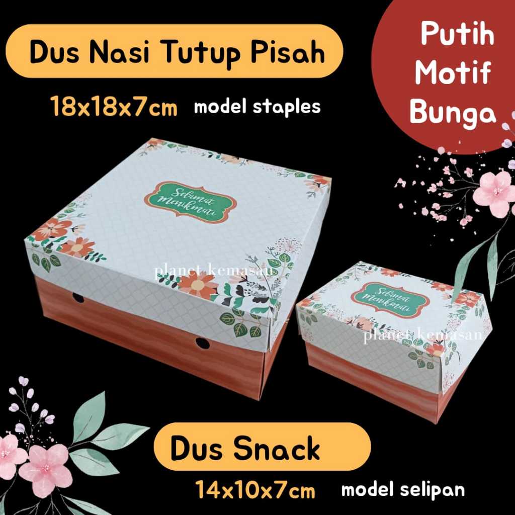 Dus nasi 18x18x7cm tutup pisah motif bunga dus snack 14x10x7cm dus box motif hantaran dus snack nasi