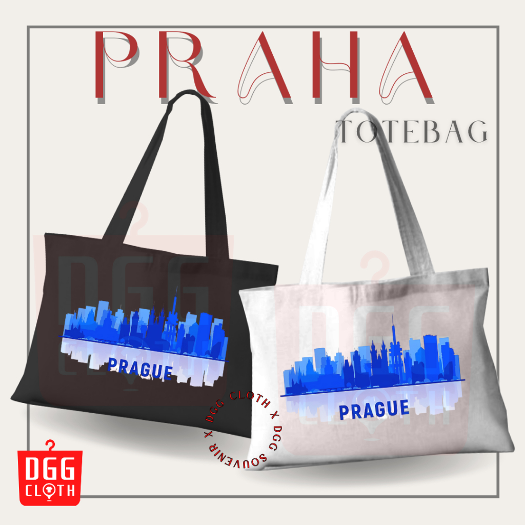 DGGCloth Tote Bag Praha, Totebag Sablon Oleh Oleh Praha Bahan Blacu Dengan Perekat Type 2