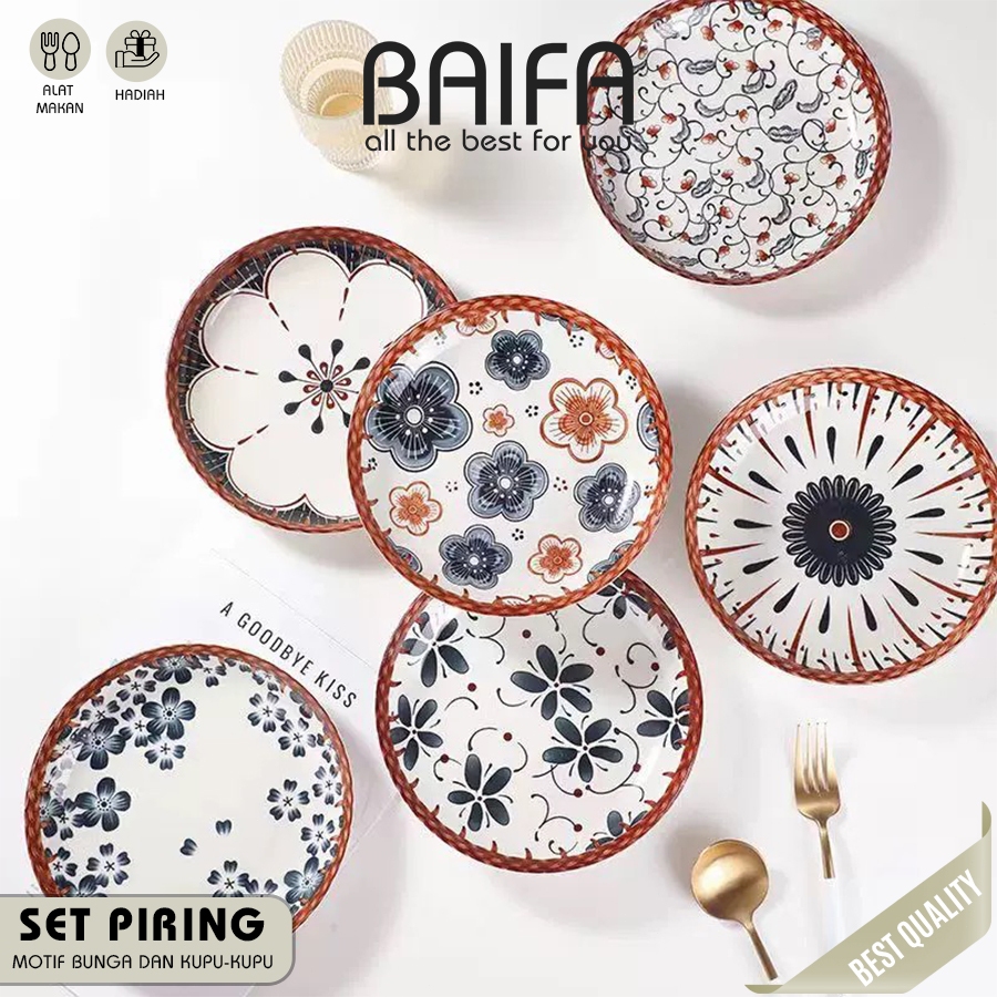 Set Piring Keramik Motif Bunga Tebal