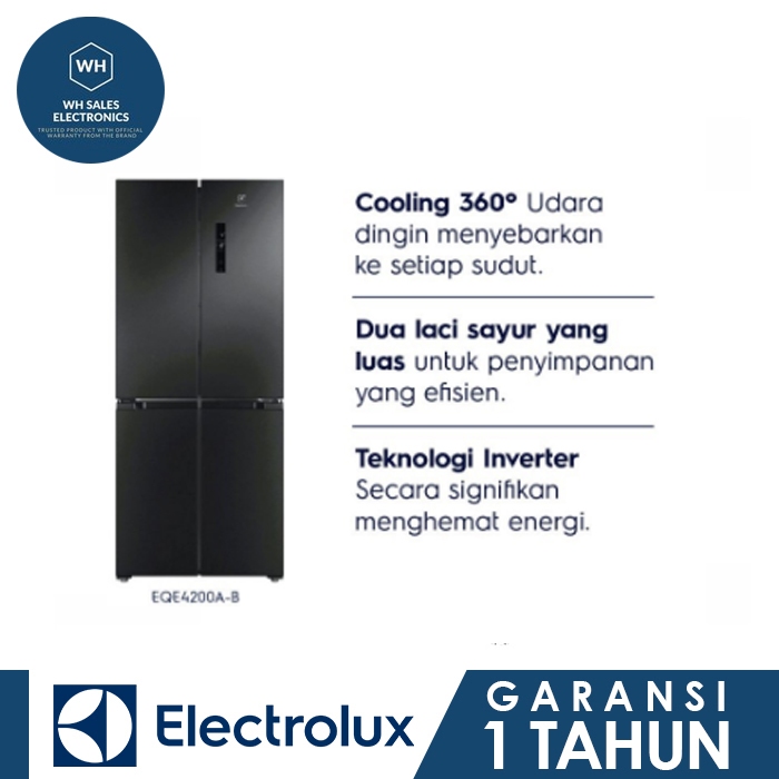 Electrolux Kulkas Side by Side 4 Pintu EQE4200A-B / EQE 4200 A-B / EQE4200 A-B / EQE4200AB Grade A K