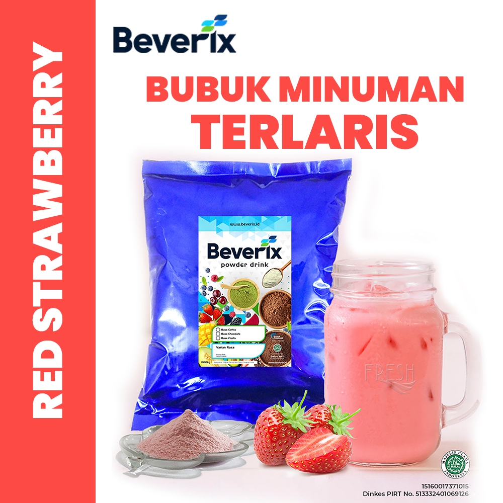 

BEVERIX Bubuk Minuman Premium Rasa Strawberry Stroberi 1 Kg Serbuk Minuman Ice Blend
