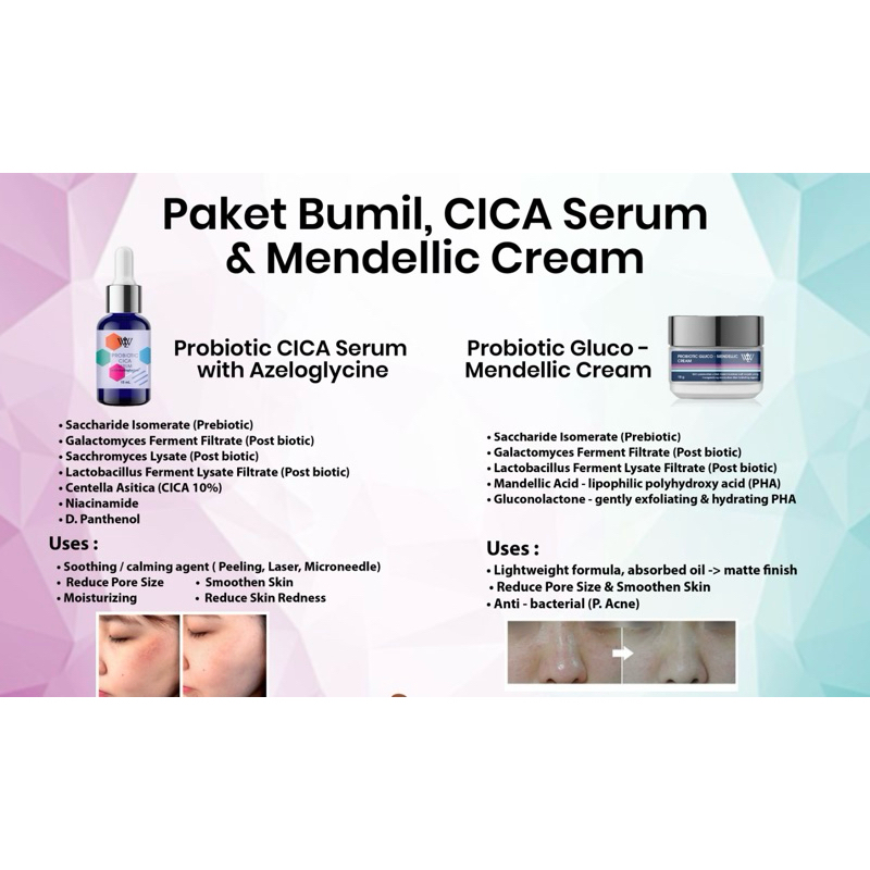 WLW PAKET BUMIL GLUCO MANDELIC CREAM / WLW CICA PROBIOTIC SERUM