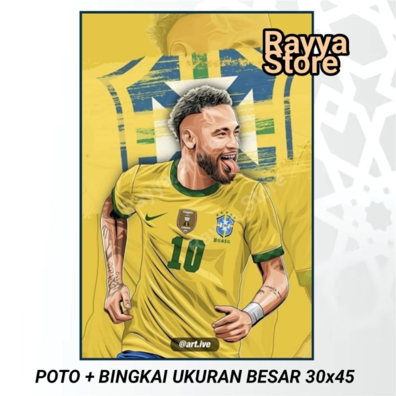 Poster + Bingkai, Neymar Jr, Poster Sepak Bola, UKURAN BESAR