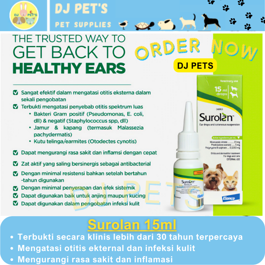 Surolan Ear Drops 15 ml Obat tetes telinga anjing dan kucing