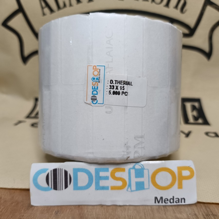 

Label Stiker Thermal 33x15 Kertas Sticker Barcode 2 Line 33 x 15 mm Codeshop isi 3000 pcs