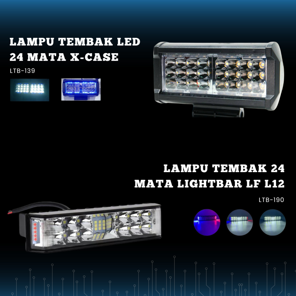 Lampu Tembak Sorot Led Super Terang Motor Mobil 24 Mata