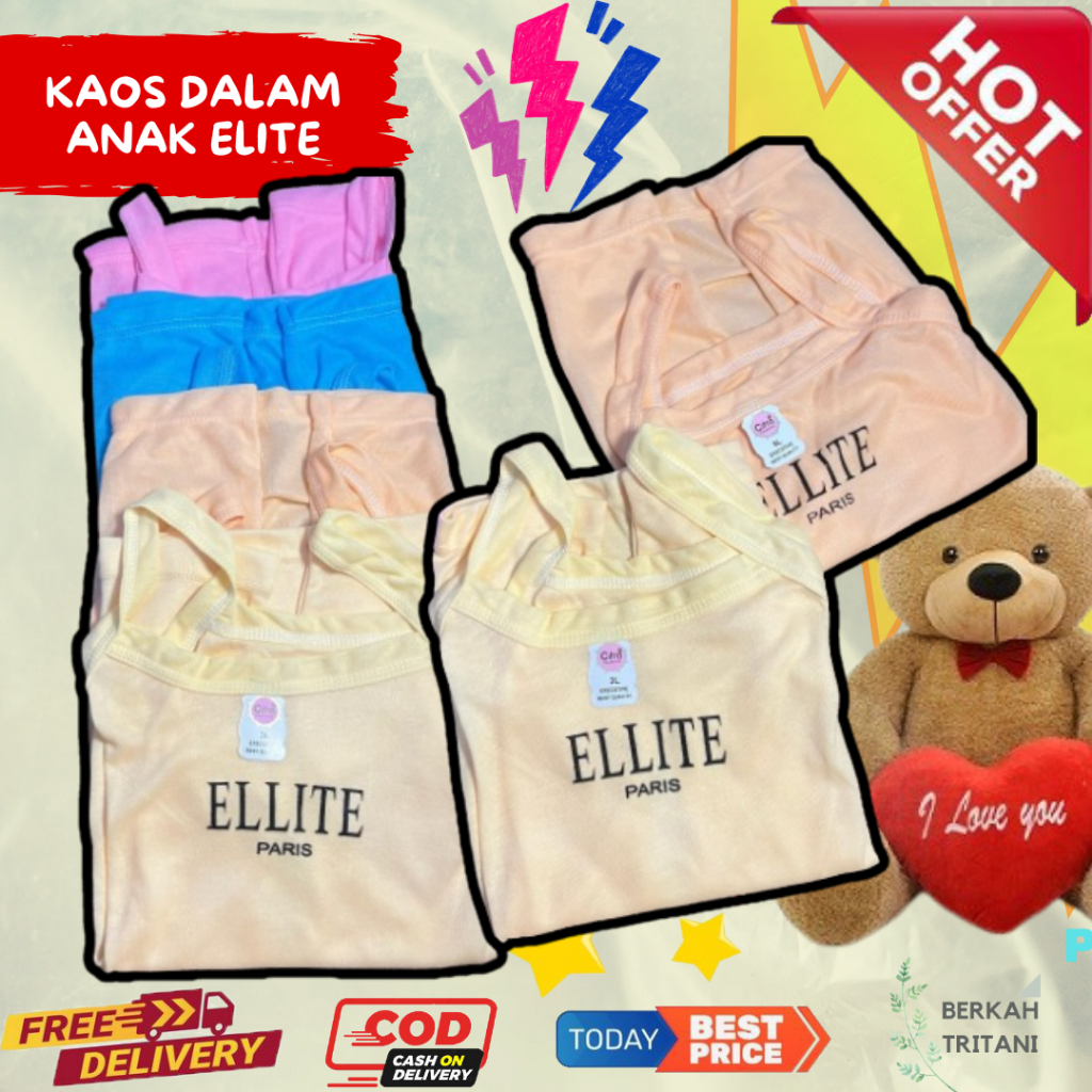 KAOS DALAM ANAK ELITE SINGLET TANKTOP WARNA ANAK 6-12 PCS PEREMPUAN REMAJA DEWASA HALUS MELAR