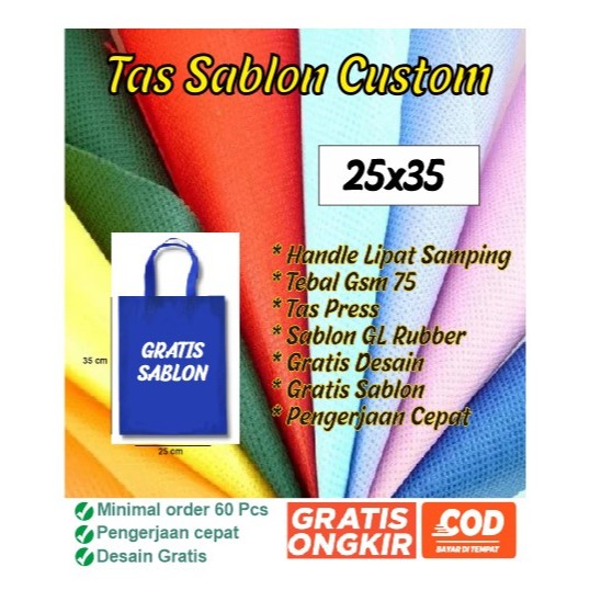 

Tas Spunbon Sablon Custom 25x35 Spunbond Shopping Bag / Goodie Bag