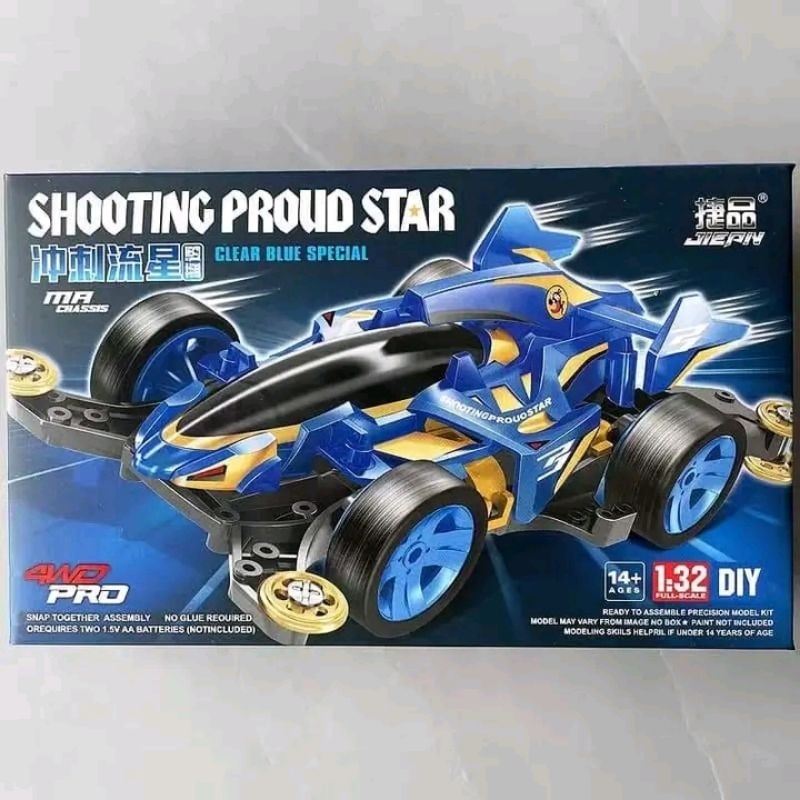 Rep Tamiya mini 4wd merek JIEPIN Shooting Proud Star Clear blue special MA Chassis