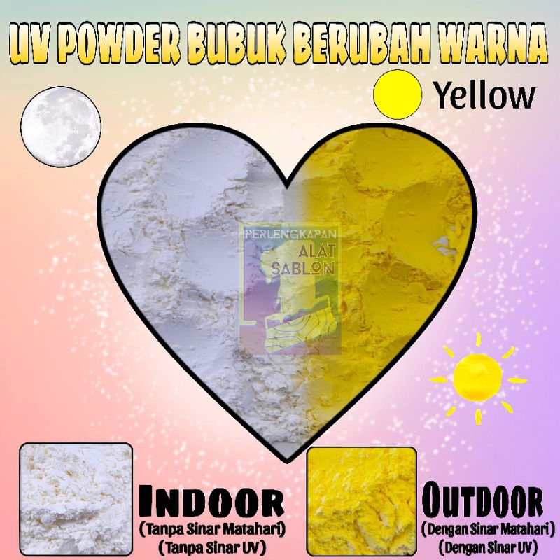 

PIGMEN BUBUK CAHAYA UV SINAR MATAHARI PHOTOCHROMIC YELLOW KUNING 2GR