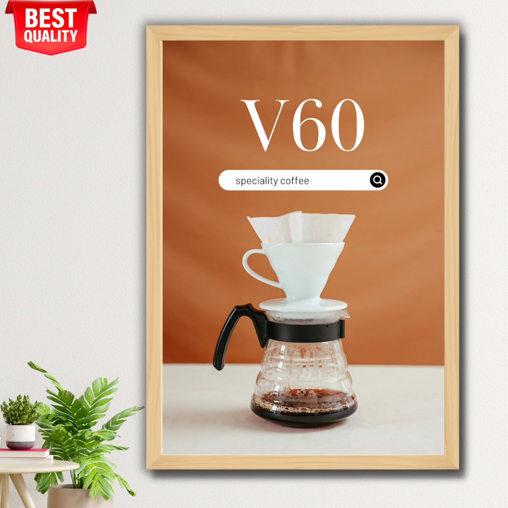 Pajangan Dinding Dekorasi V60 Coffee Aesthetic Poster Kopi Cafe Bingkai Kayu Jumbo Minimalis