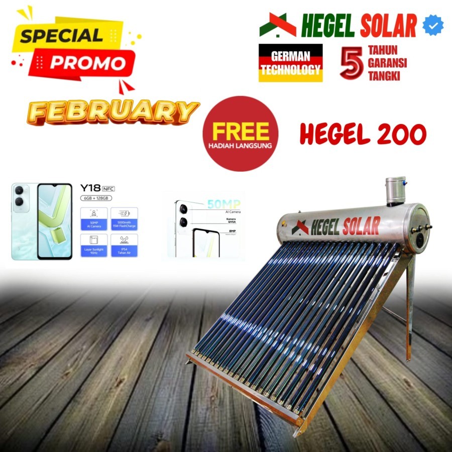 [FREE GIFT HP] Hegel Solar Water Heater - Water Heater 200 Liter (Indirect System) Stainless Steel 3