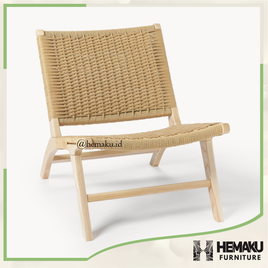Kursi santai anyaman tali rotan minimalis kayu jati