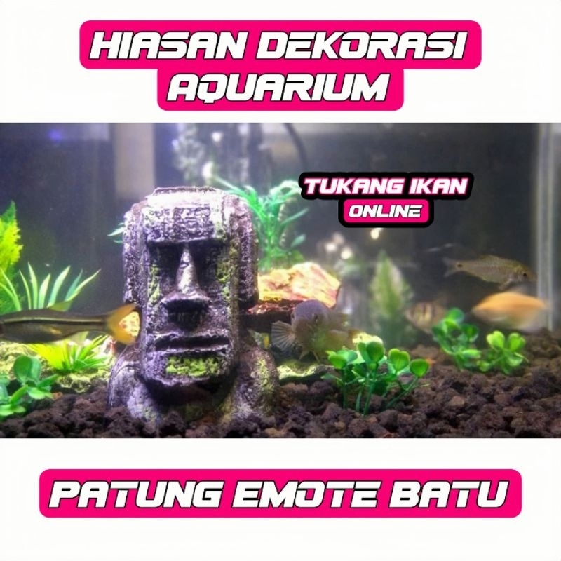 Hiasan Aquarium Patung Emot batu | Batu Moai Dekorasi aquarium