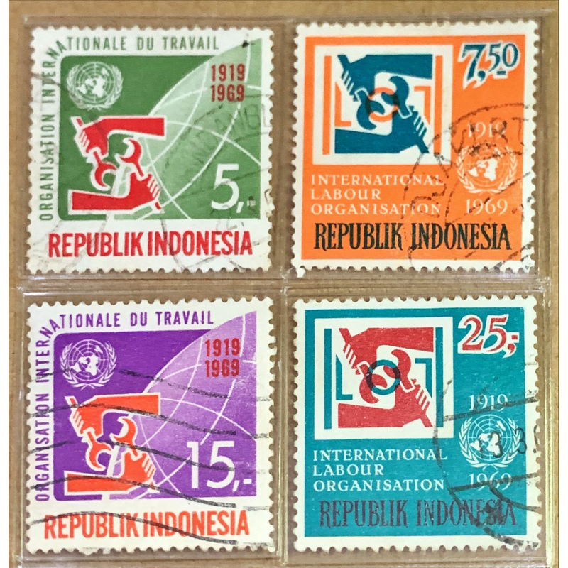 

(BA) PRANGKO INDONESIA 1969 I.L.O. 50th ANNIVERSARY 4V COMPLIT SET USED .