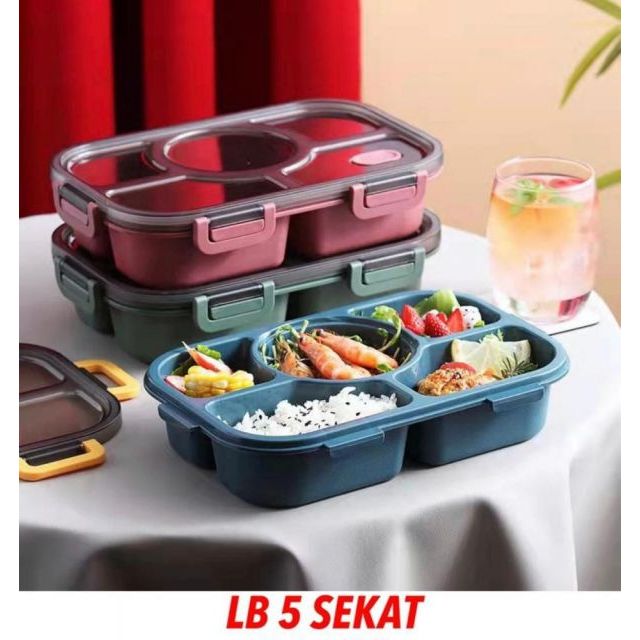 Lunch Box 5 SEKAT / Kotak Makan Anti Bocor / Tempat Makan 5 Sekat