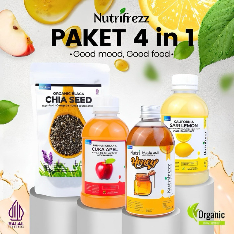 

Nutrifrezz||Paket diet 4in1 & 3in1||Sari lemon-Cuka apel-Madu Asli-Chiaseed