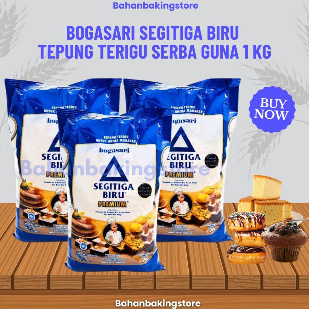 

Bogasari Segitiga Biru Premium Protein Sedang Tepung Terigu 1 Kg Untuk Aneka Makanan | Tepung Terigu Serbaguna Untuk Makanan