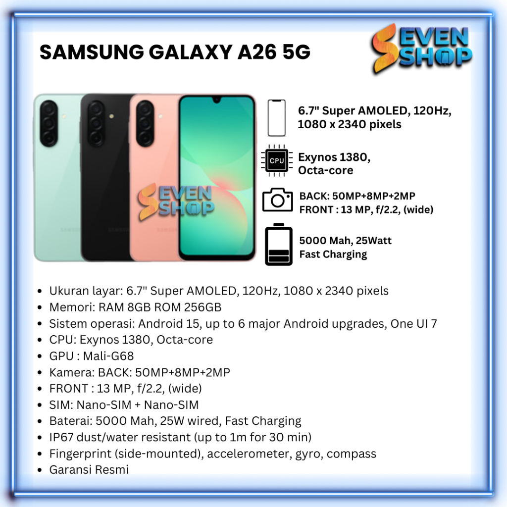 SAMSUNG GALAXY A26 RAM 8/256GB GARANSI RESMI 12 BULAN